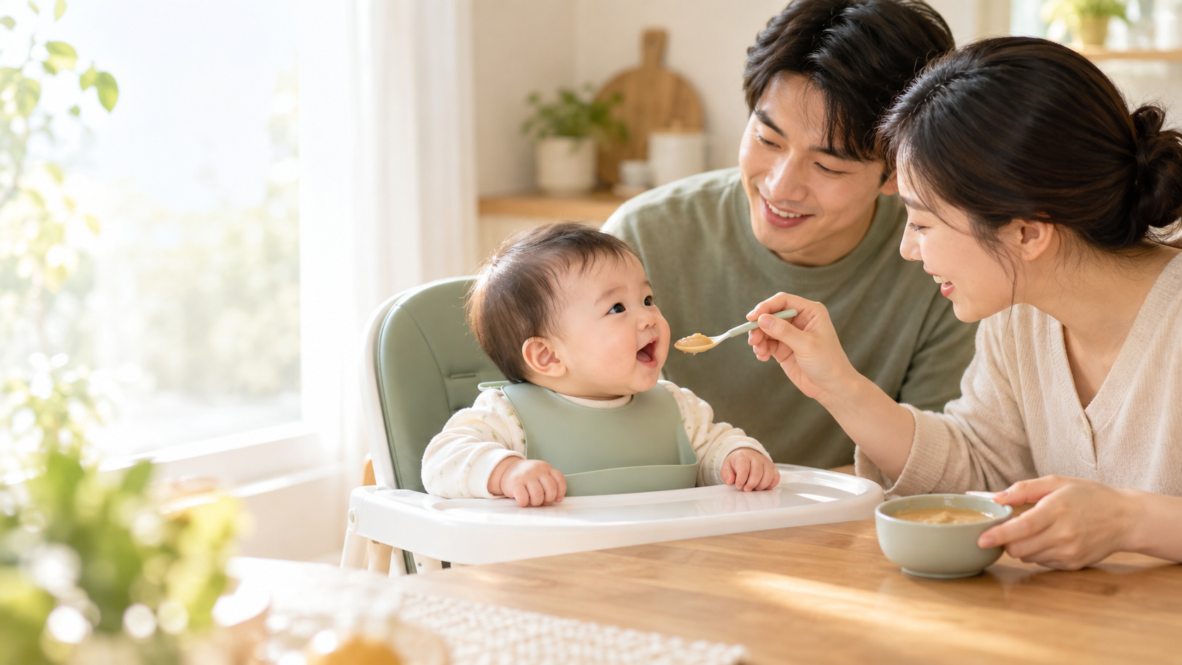 父母给宝宝喂第一口辅食