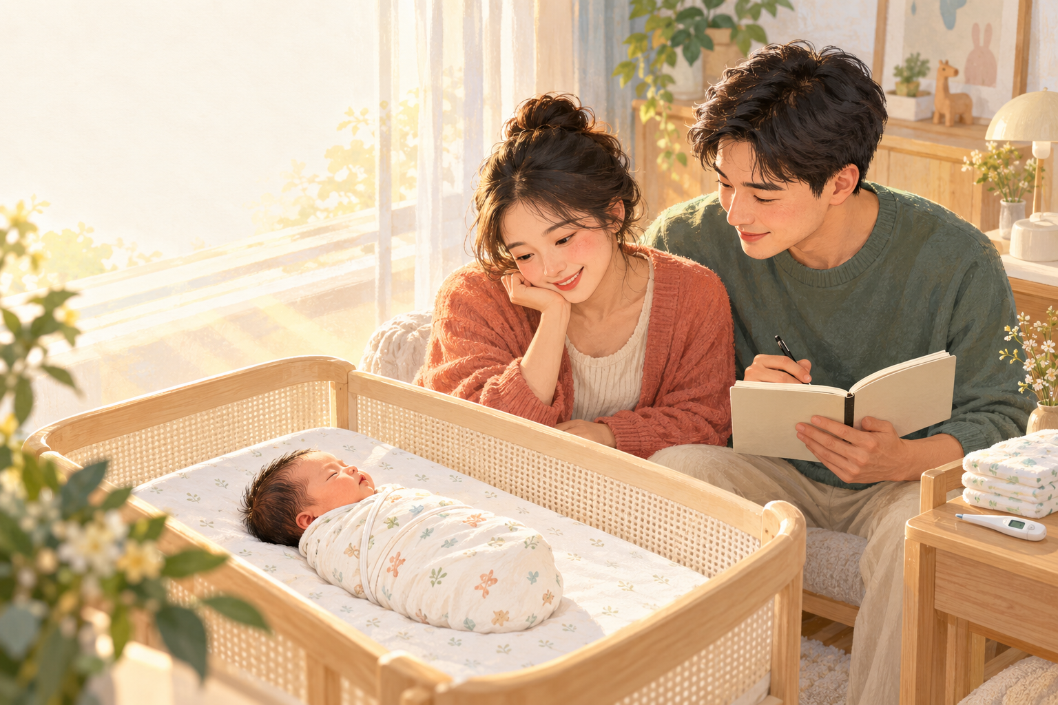 父母照护刚回家的新生儿